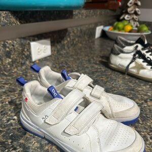 Kids White and Blue Velcro Sneakers